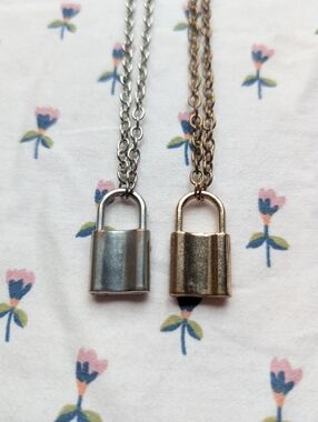 Silver and gold grunge lock chain necklaces